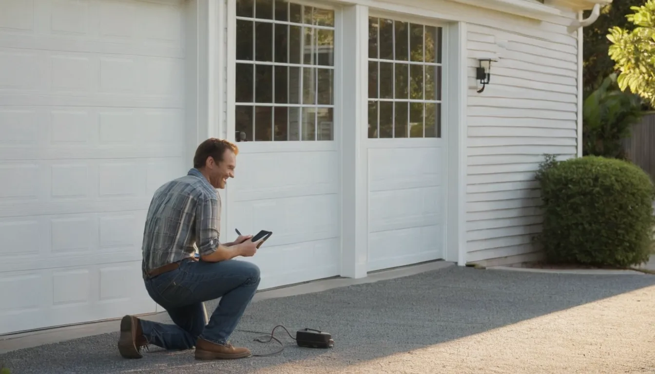 Friendly local provider inspecting a garage door track with a homeowner in the Aberdeen area